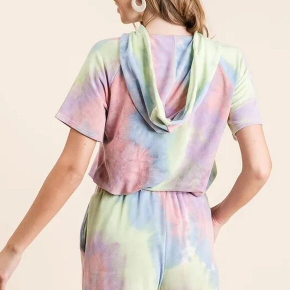 BiBi Tie Dye French Terry Casual Shorts with‎ Twill Tape - Picture 9 of 13